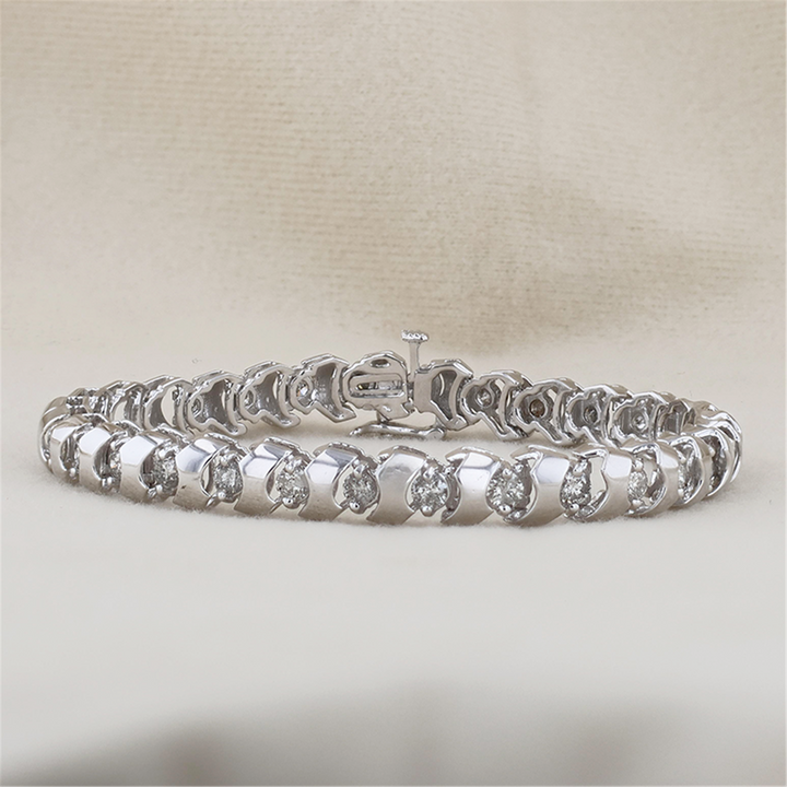 14K White Gold 3.20ctw Diamond 7" Estate Tennis Bracelet