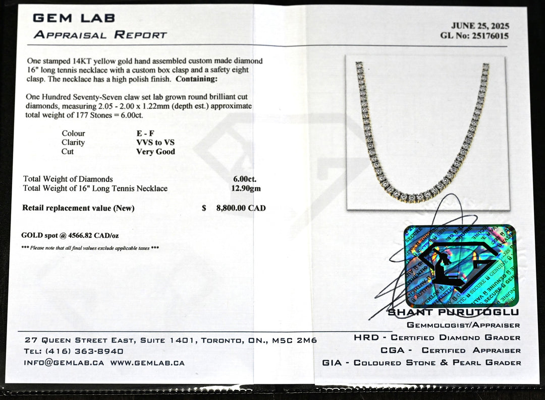 14K Yellow Gold Lab-Grown Tennis 18" Necklace