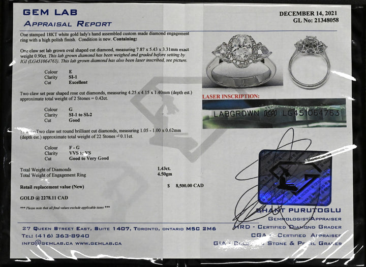 18KT White Gold 1.43ctw Lab-Grown Diamond Engagement Ring