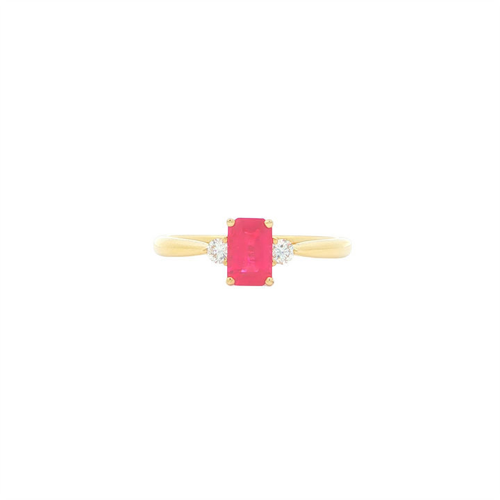18KT Yellow Gold Ruby and 0.10ctw Diamond Ring
