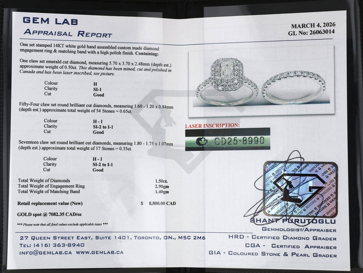 14K White Gold 1.50ctw Diamond Engagement & Wedding Band Set