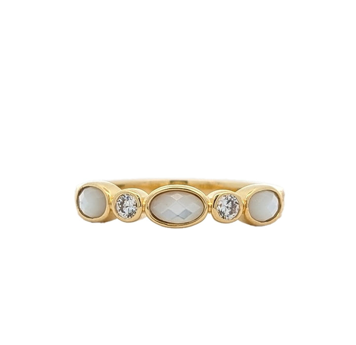 REIGN Gold Plated Mother Of Pearl And Cubic Zirconia Ring