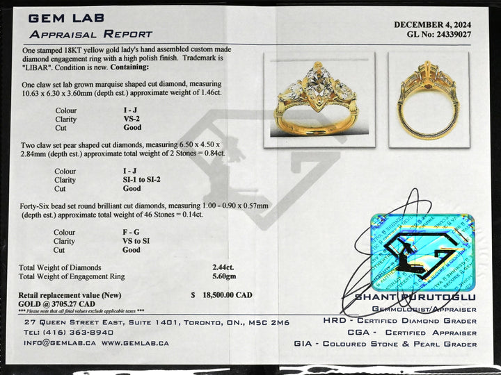 18KT Yellow Gold 2.44ctw Lab Grown Diamond Engagement Ring
