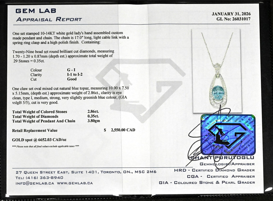 10-14K White Gold 0.35ctw Diamond Blue Topaz 17" Estate Necklace