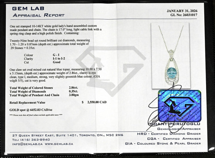 10-14K White Gold 0.35ctw Diamond Blue Topaz 17" Estate Necklace