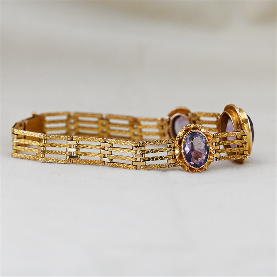 14KT Yellow Gold Amethyst 7.5" Estate Bracelet