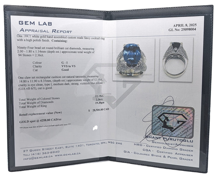 18KT White Gold Natural Tanzanite and 2.36ctw Diamond Fancy Estate Cocktail Ring