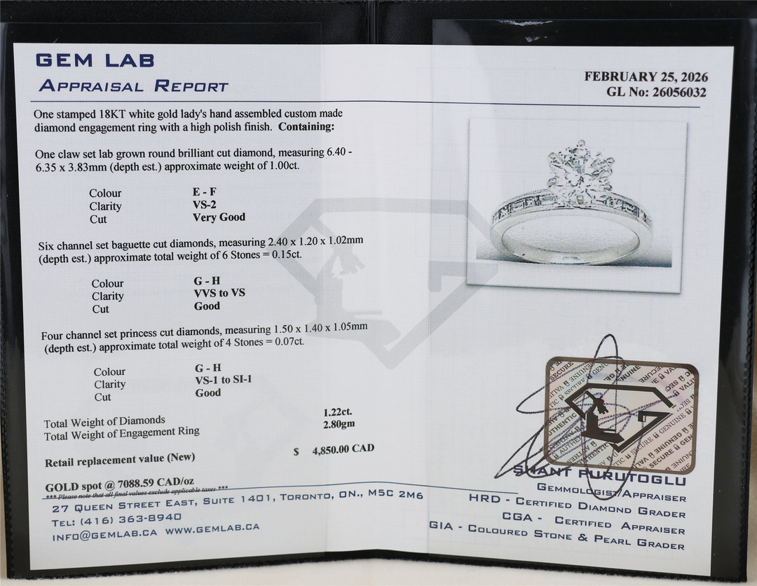 18K White Gold 1.22ctw Lab-Grown Diamond Engagement Ring