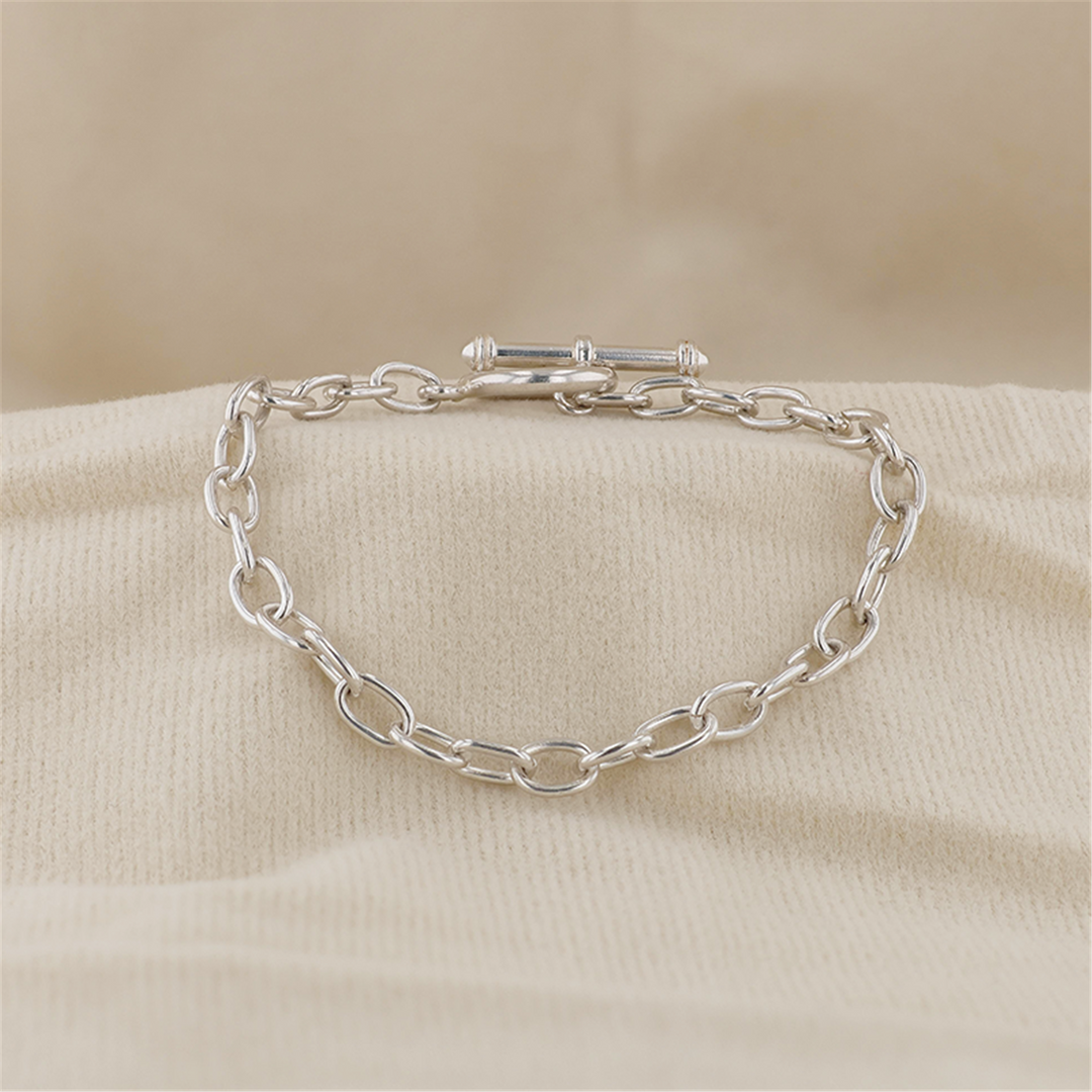 Sterling Silver Open Link Toggle Clasped 7" Bracelet