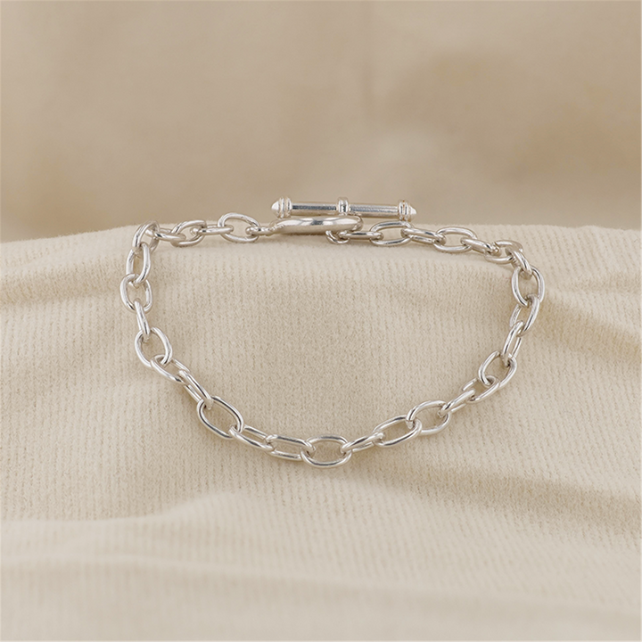 Sterling Silver Open Link Toggle Clasped 7" Bracelet