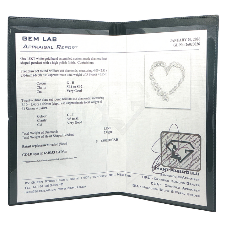 18KT White Gold 1.15ctw Diamond Heart Pendant and 18" Chain