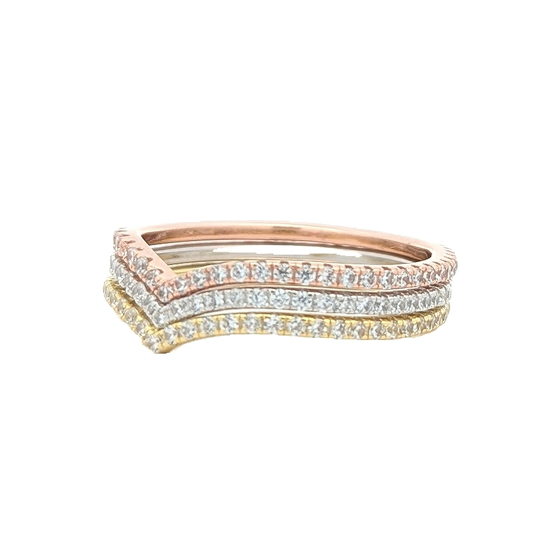 Sterling Silver CZ 3 Tone Stackable Ring Set, 1.5mm Width