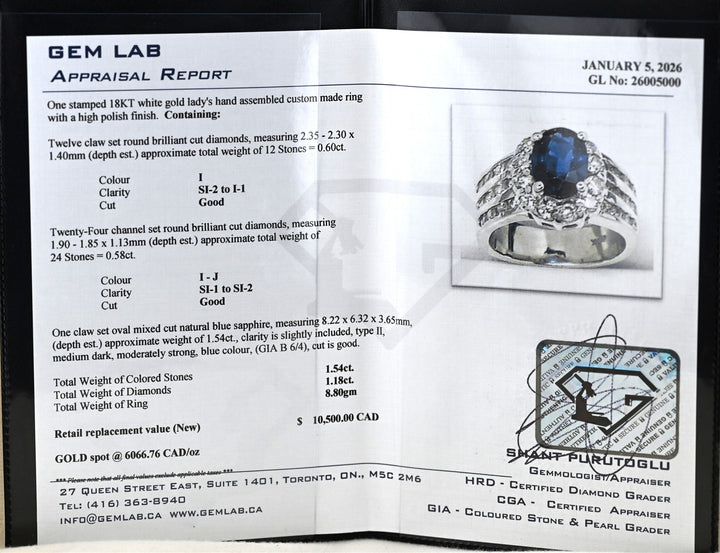 18K White Gold Sapphire 1.18ctw Diamond Estate Ring