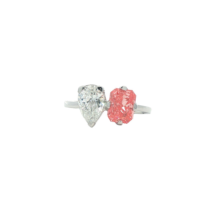 14K White Gold 2.60ctw Pink & White Lab Grown Diamond Toi Et Moi Ring
