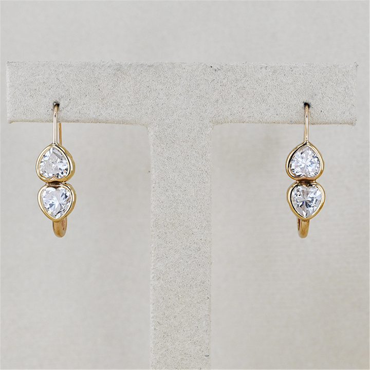 14K Yellow Gold Cubic Zirconia Heart Paperclip Earrings