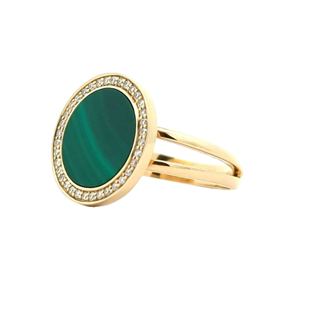 14KT Yellow Gold Malachite and 0.15ctw Diamond Ring