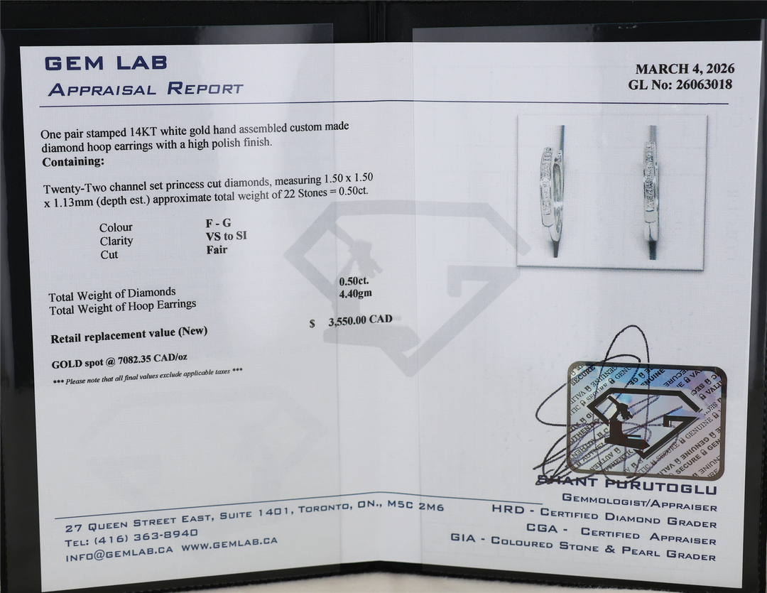 14K White Gold 0.50ctw Diamond Hoop Earrings