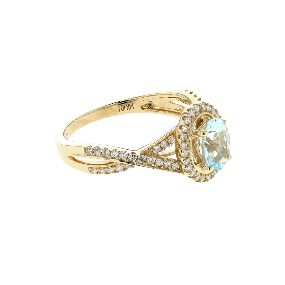 14KT Yellow Gold Aquamarine and 0.35ctw Diamond Estate Ring