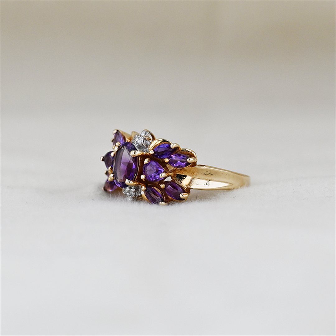 10K Yellow Gold Amethyst Diamond Estate Ring