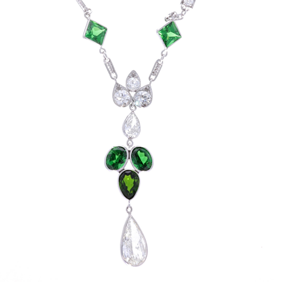 Platinum Natural Tsavorite Garnet and 4.11ctw Diamond 24" Estate Necklace