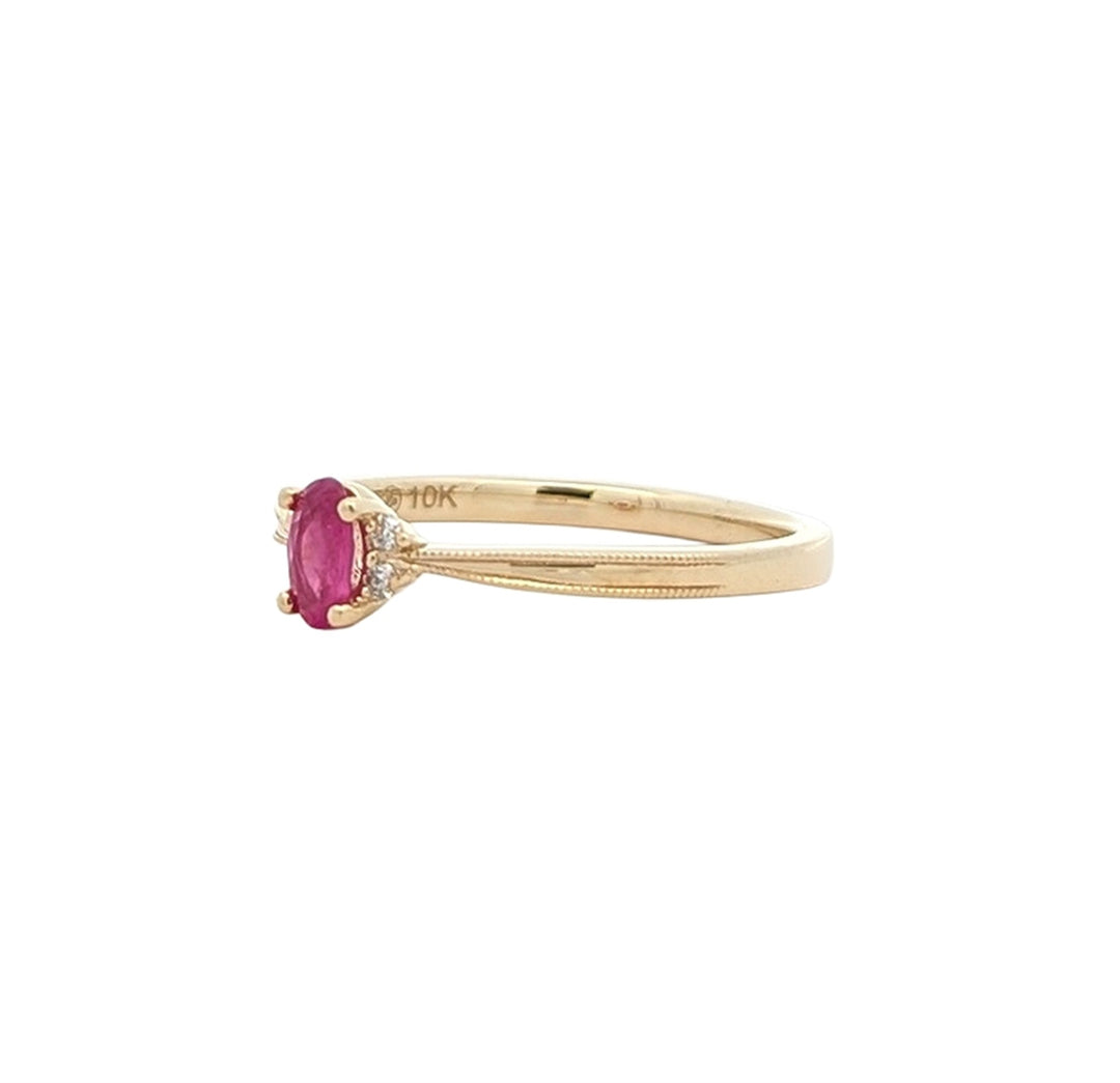 10KT Yellow Gold Ruby and 0.03ctw Diamond Ring