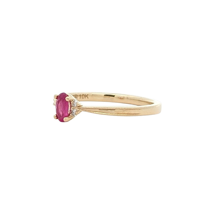 10KT Yellow Gold Ruby and 0.03ctw Diamond Ring