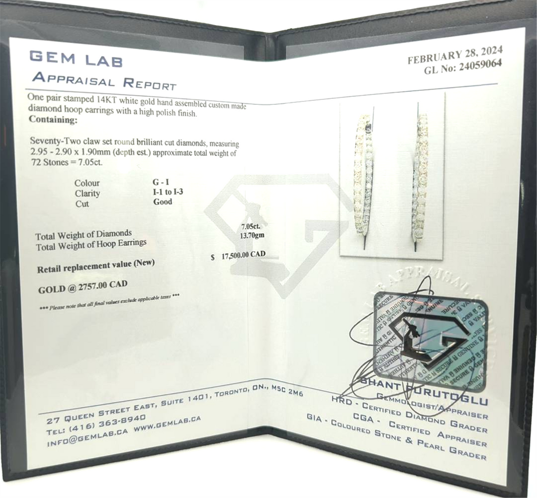 14KT White Gold 7.05ctw Diamond Estate Hoop Earrings