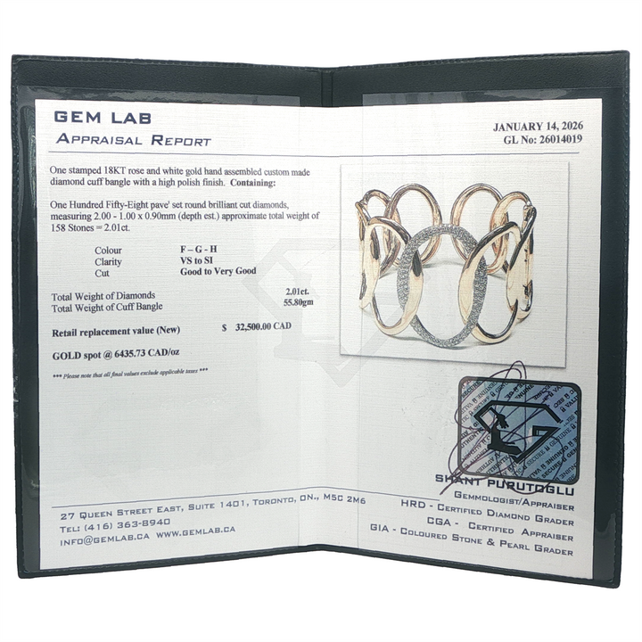 18KT Rose and White Gold 2.01ct Diamond Cuff Bangle