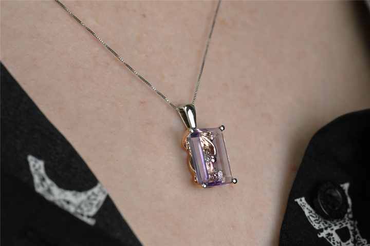 10K White and Rose Gold Amethyst Diamond 17+1" Necklace