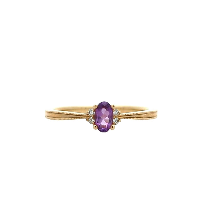 10KT Yellow Gold Amethyst and 0.03ctw Diamond Ring
