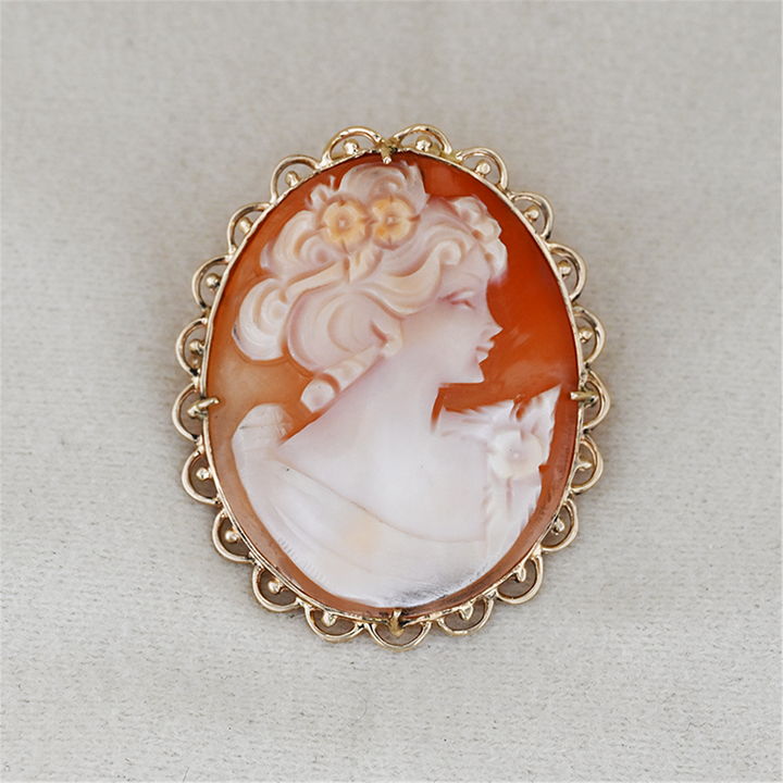10K Yellow Gold Cameo Estate Pin