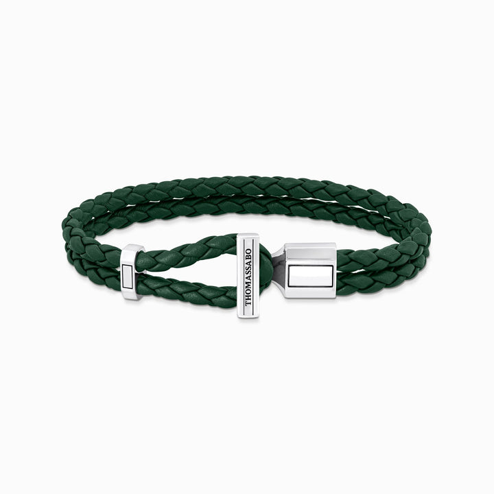 THOMAS SABO Silver double bracelet with braided green leather