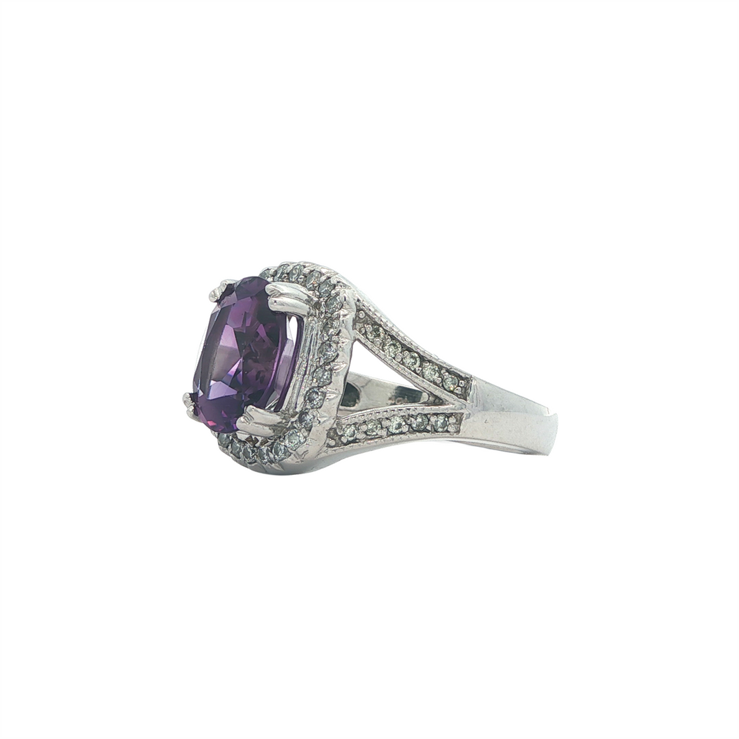 14K White Gold Amethyst 0.35ctw Diamond Estate Ring