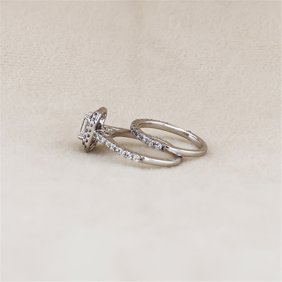 14K White Gold 1.50ctw Diamond Engagement & Wedding Band Set