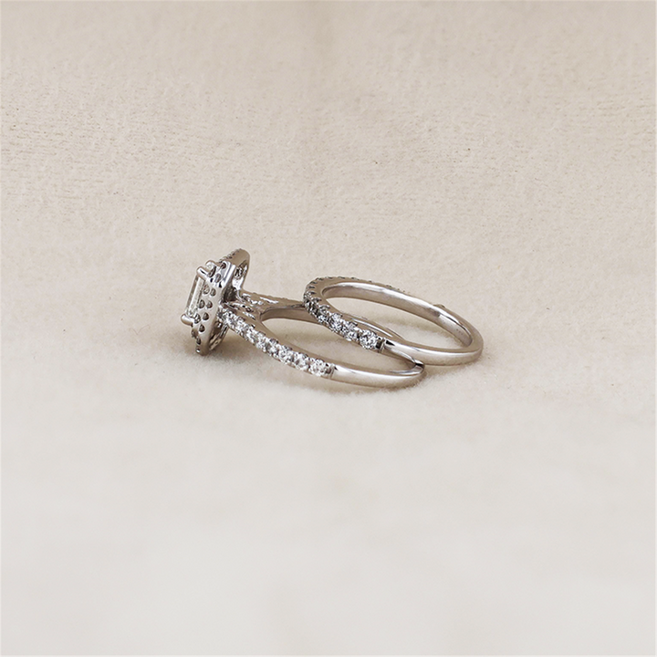 14K White Gold 1.50ctw Diamond Engagement & Wedding Band Set