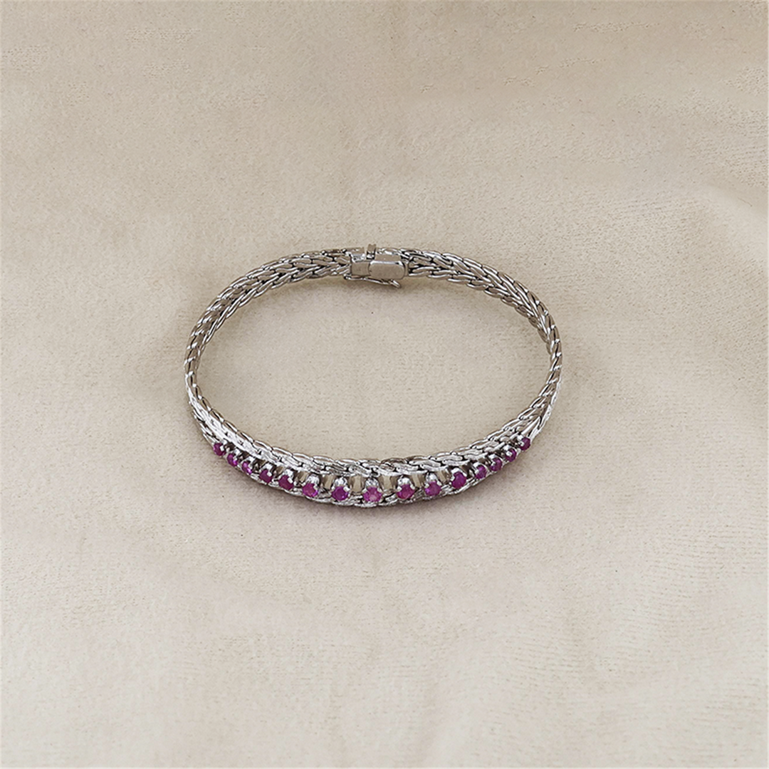 Sterling Silver Ladies Woven Pink Sapphire Bracelet