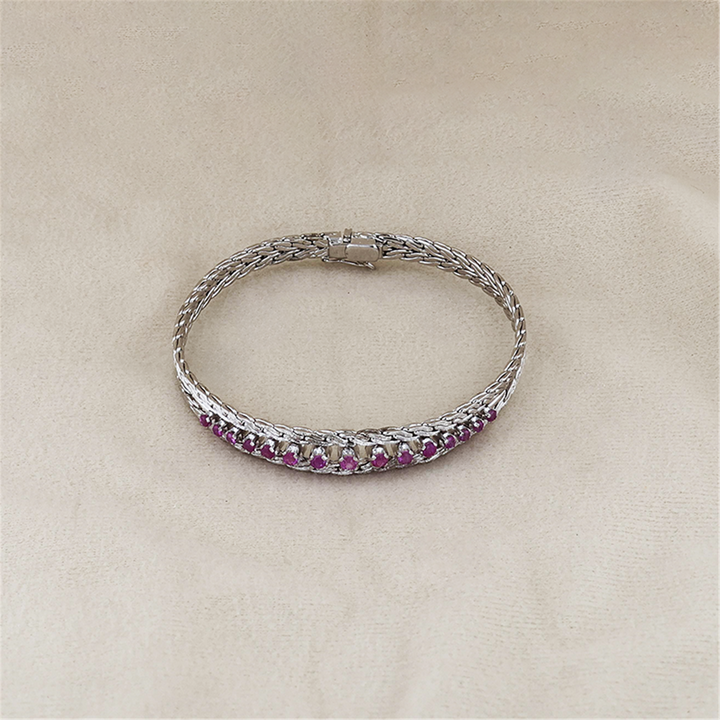 Sterling Silver Ladies Woven Pink Sapphire Bracelet