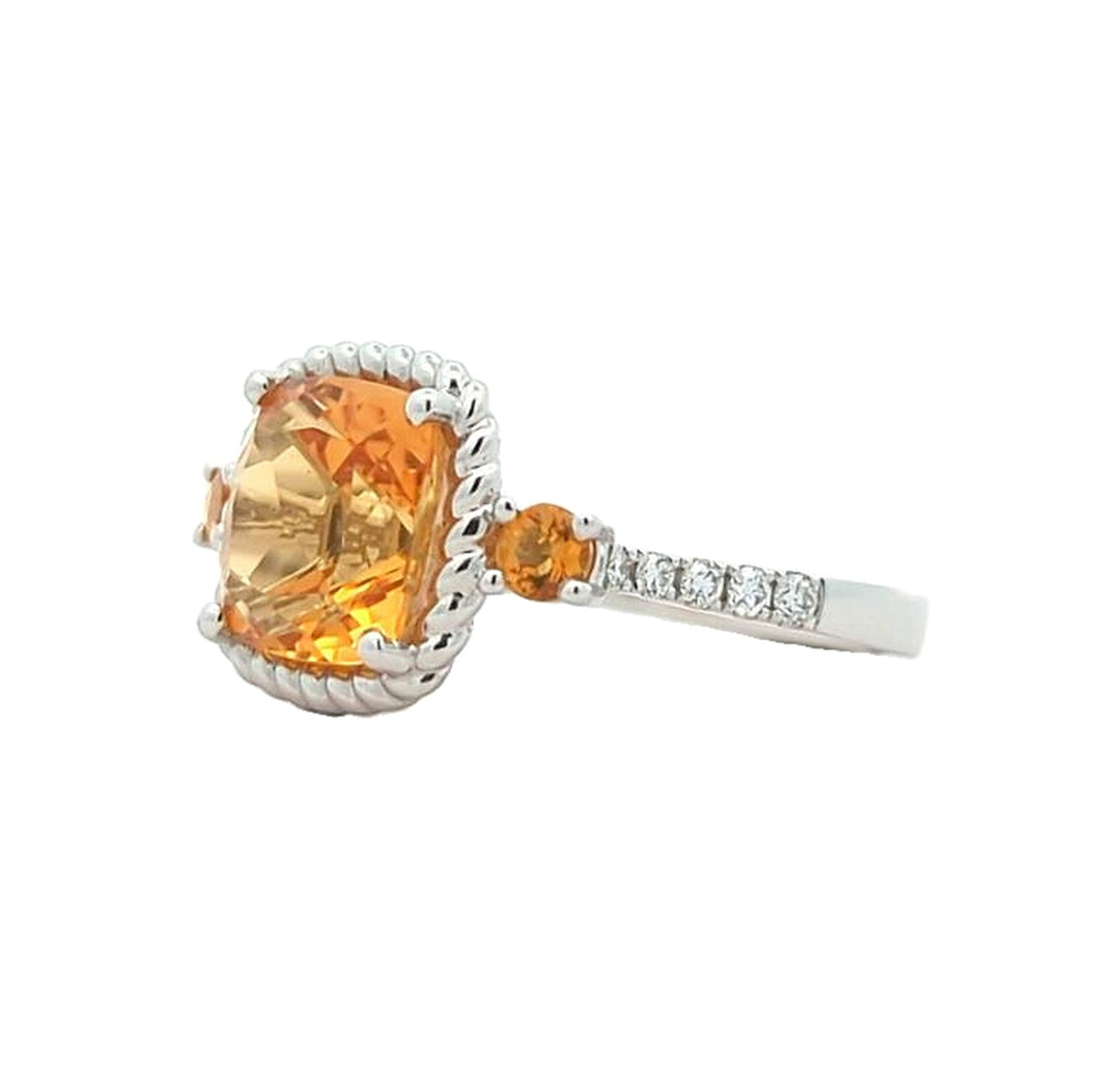 18KT White Gold Citrine and 0.13ctw Diamond Ring