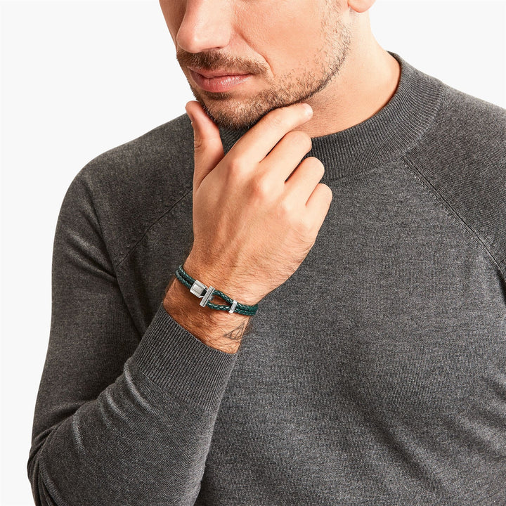 THOMAS SABO Silver double bracelet with braided green leather