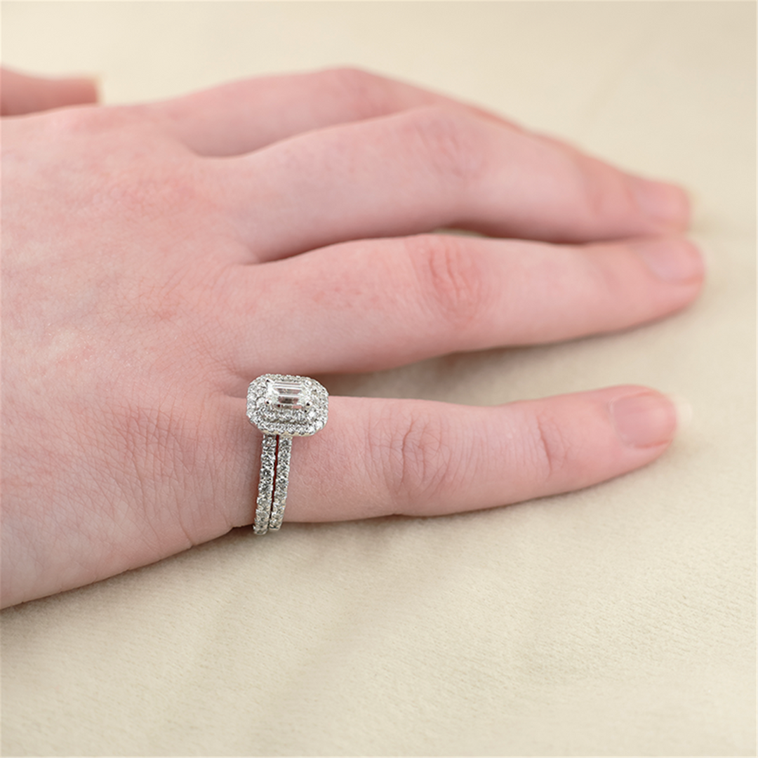 14K White Gold 1.50ctw Diamond Engagement & Wedding Band Set