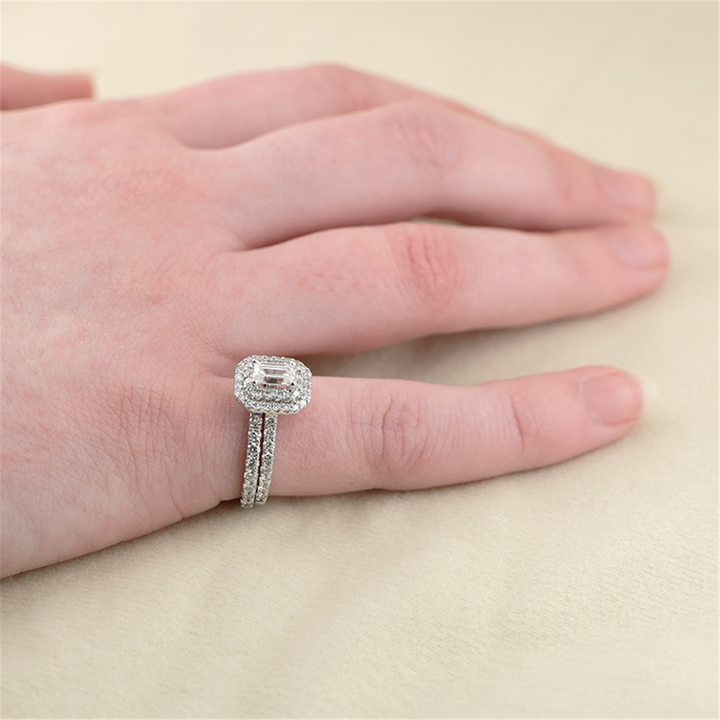 14K White Gold 1.50ctw Diamond Engagement & Wedding Band Set