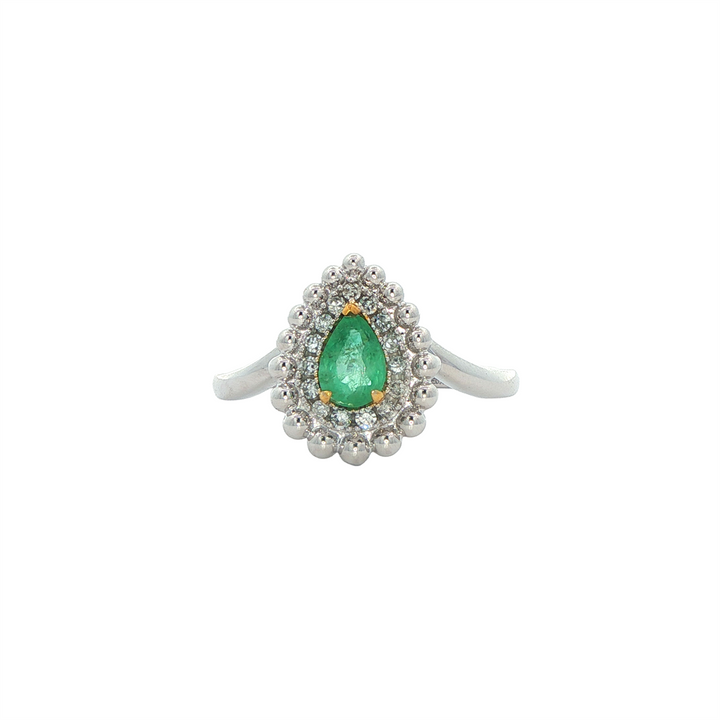 14K Two-Toned Emerald 0.115ctw Diamond Ring