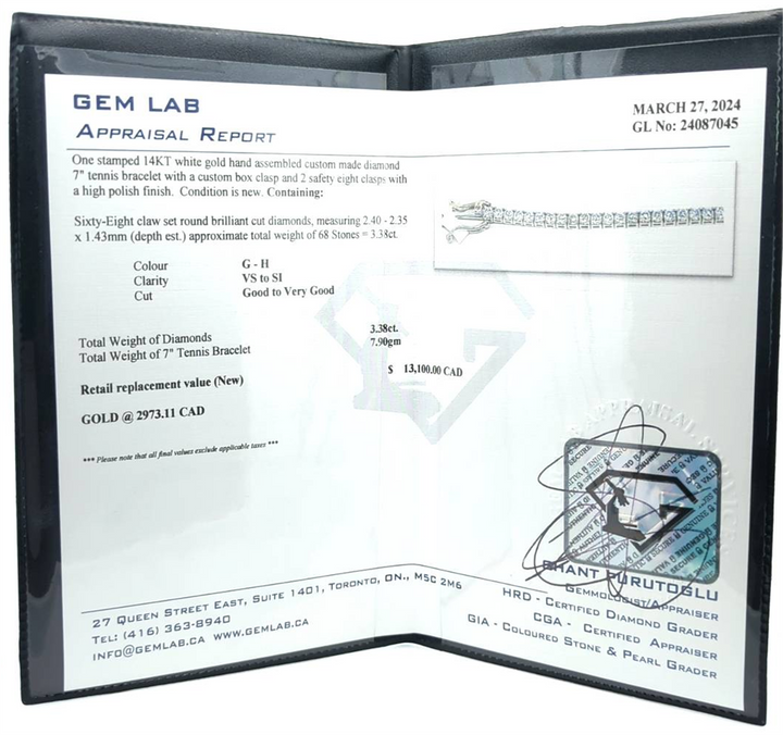 14KT White Gold 3.38ctw Diamond Estate 7" Tennis Bracelet