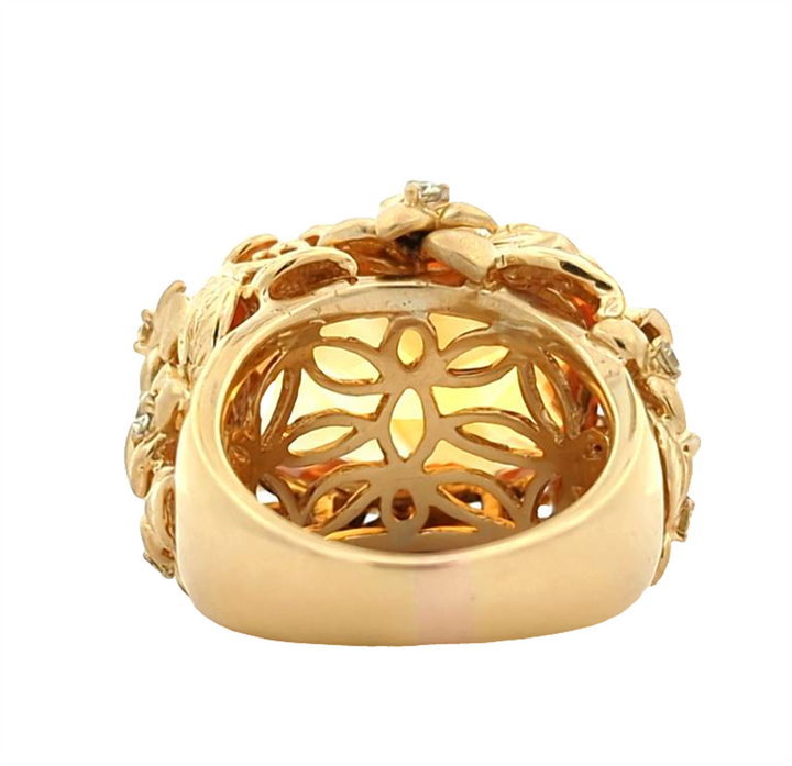18KT Yellow Gold Natural Citrine and 0.30ctw Diamond Fancy Floral Estate Ring