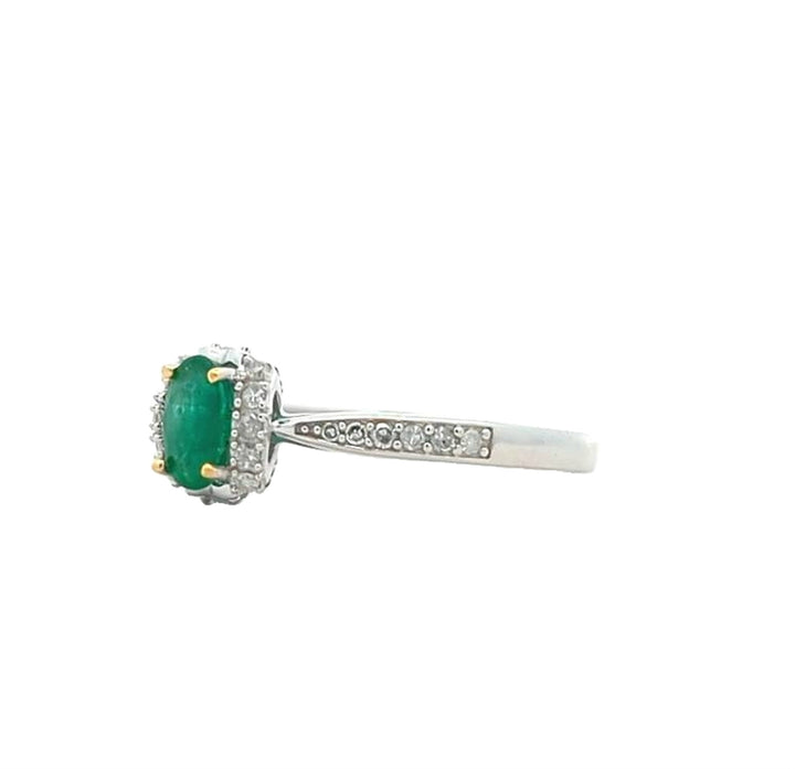 14KT White Gold Emerald and 0.22ctw Diamond Ring