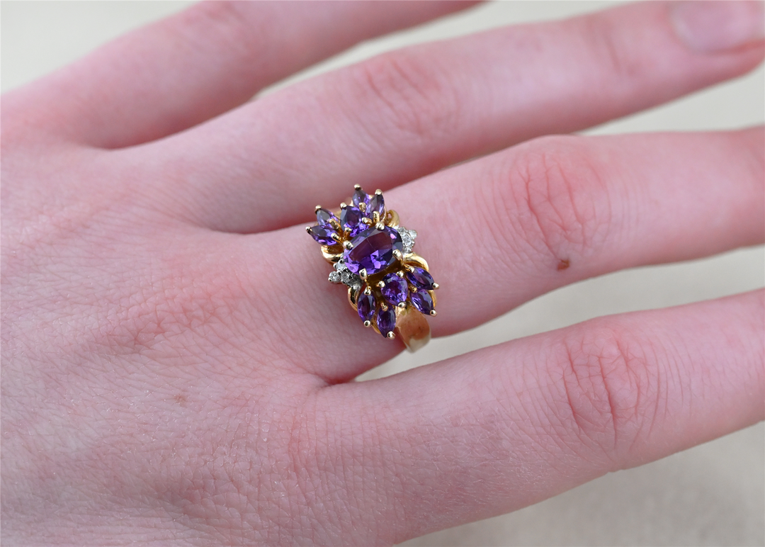 10K Yellow Gold Amethyst Diamond Estate Ring