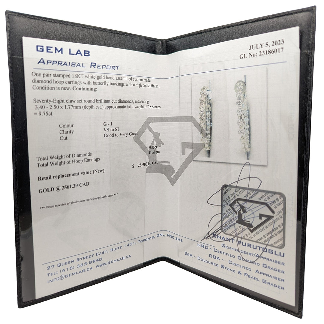 18KT White Gold 9.75ctw Diamond Estate Hoop Earrings