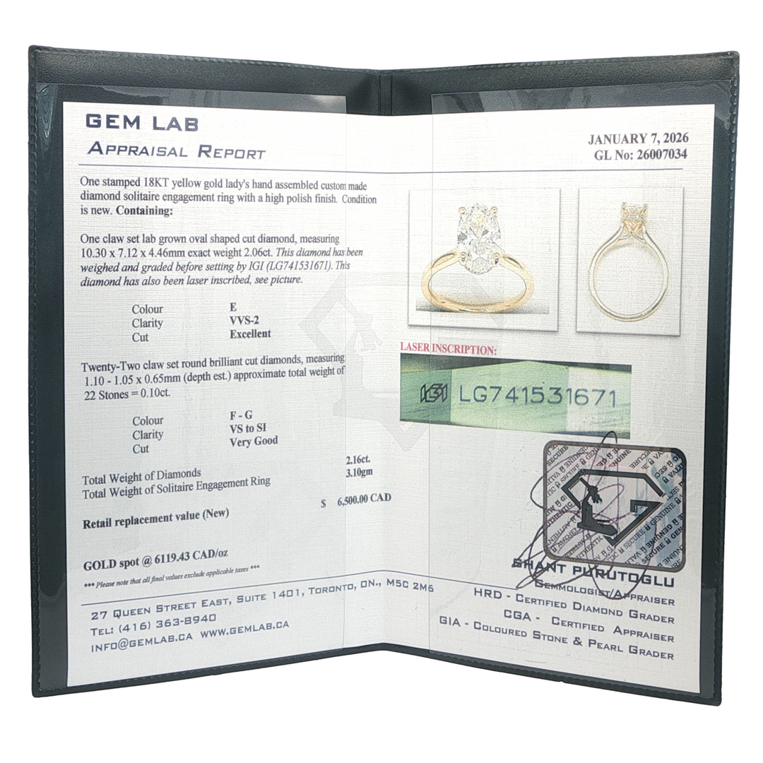 18KT Yellow Gold 2.16ctw Oval Lab Grown Diamond Engagement Ring