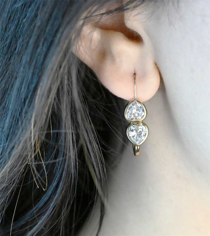 14K Yellow Gold Cubic Zirconia Heart Paperclip Earrings