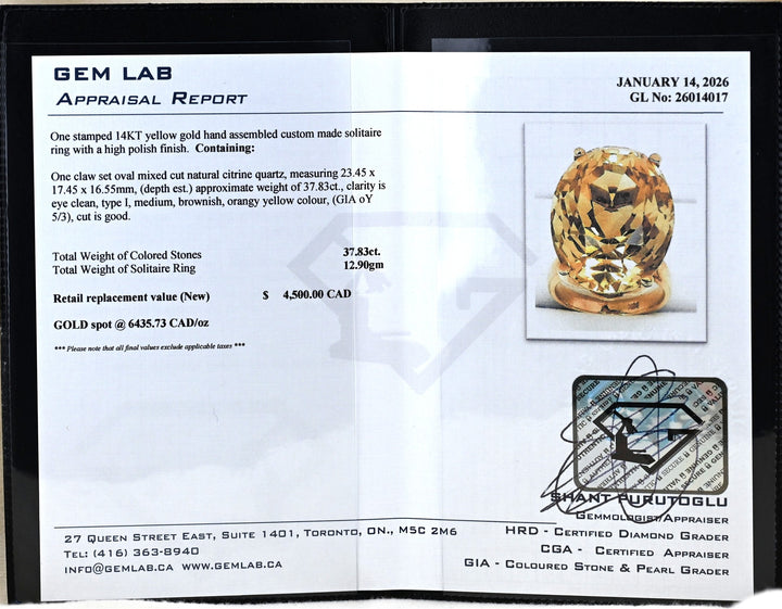 14K Yellow Gold Citrine Ring